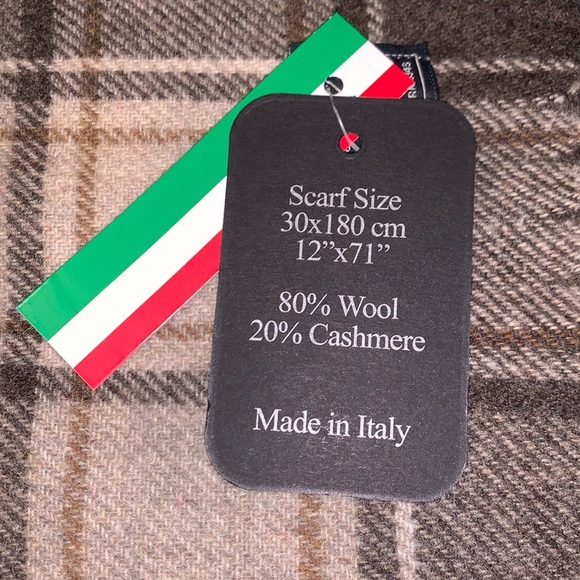 Luxe Linea Emmeti Cashmere Wool Blend Plaid Winter Scarf Made In Italy Tan Gray - Picture 4 of 4